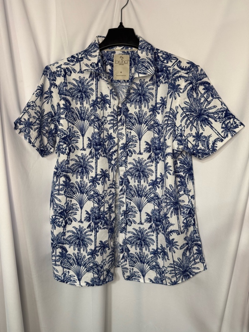 Blue Palm-Print Short-Sleeve Men’s Shirt